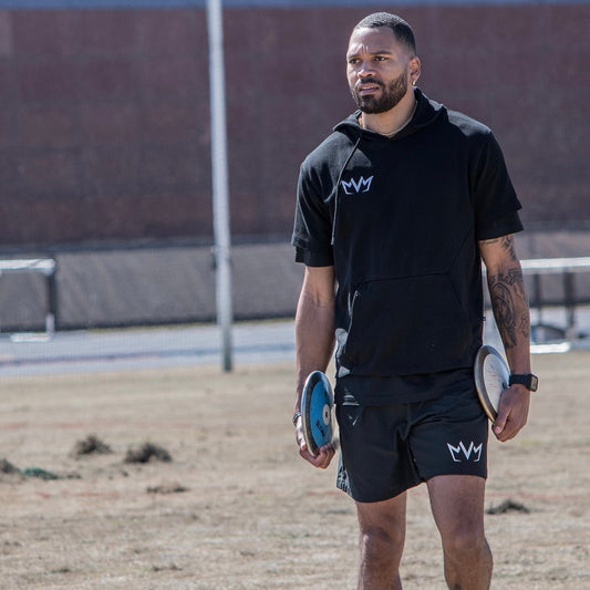 Athlete Devon Williams wearing the MVM Short Sleeve Hoodie